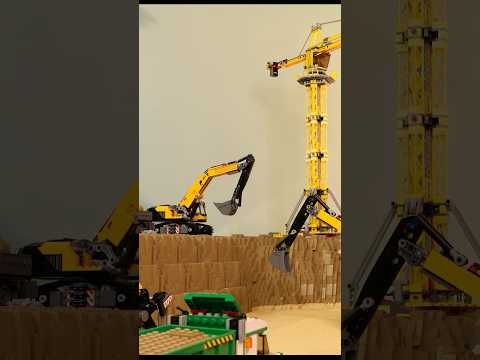 Lego heavy machines in action. Excavator climbs a cliff #lego